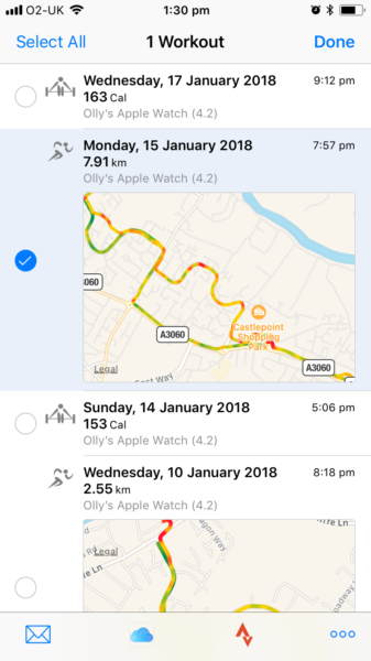 Exporting an Apple Watch Workout run to Strava in HealthFit